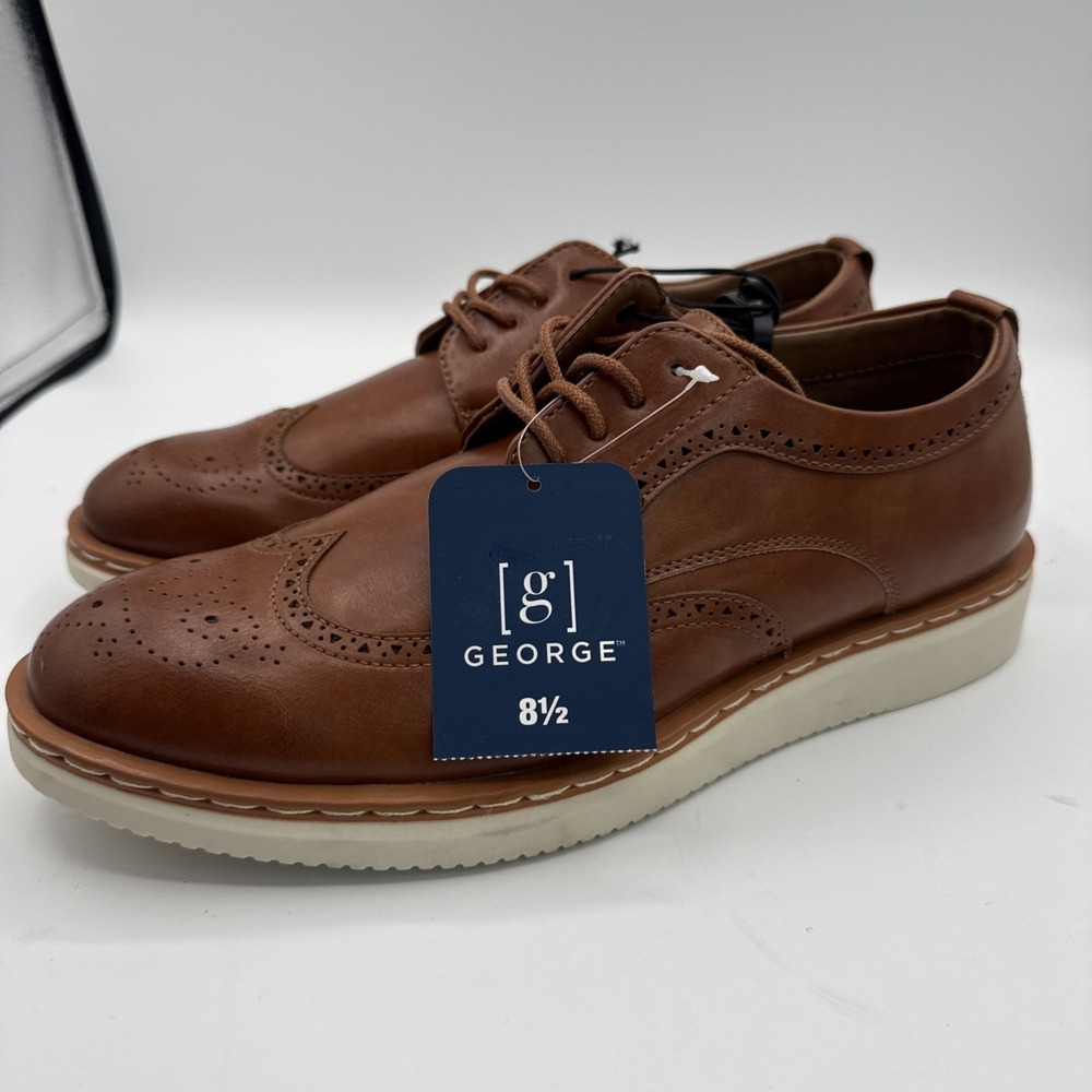 George Jonaah Wingtip Oxford Dress Shoes Size 8.5 Memory Insole True To Size Fit